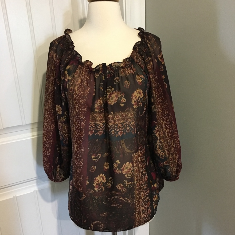 Chaps Vintage Floral Pattern Blouse Small